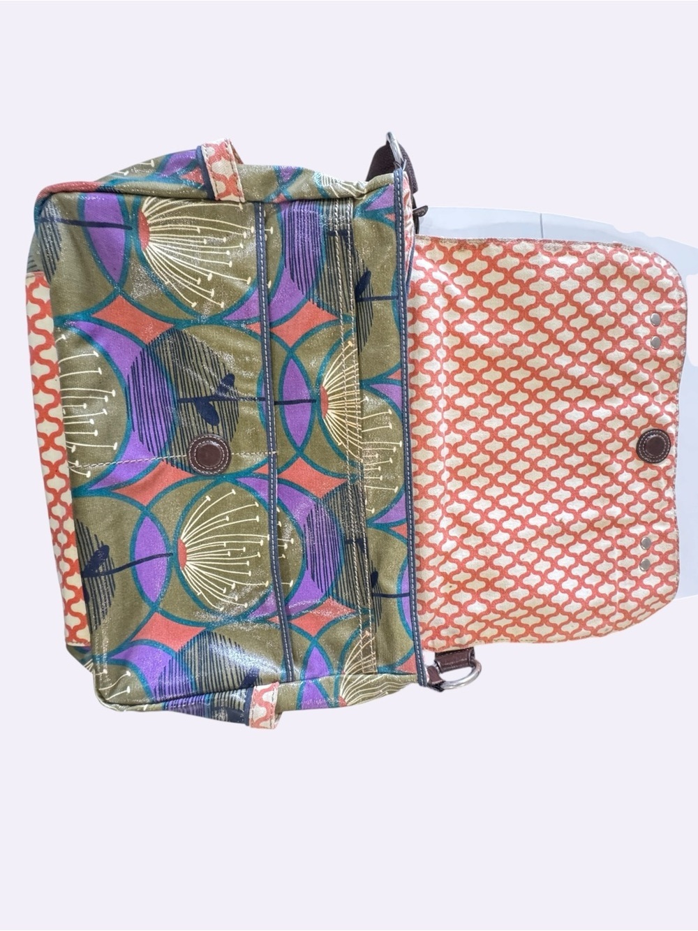 Fossil Floral Coated Canvas Messenger Bag Boho Retro Print Shoulder Purse - Picture 7 of 16